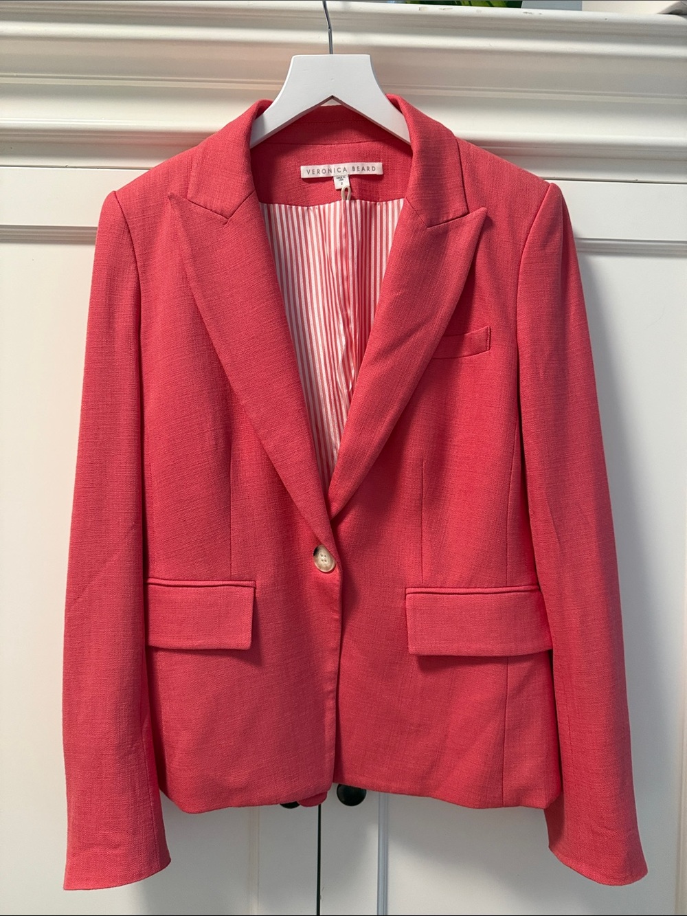 Veronica Beard Coral-Pink Single-Button Tailored Blazer